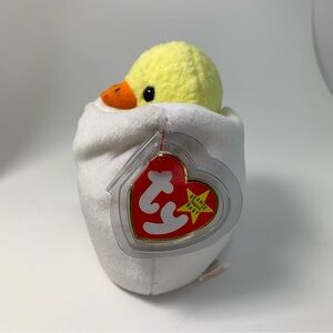 Ty beanie baby Yellow Duck Plush in White Egg Easter Gift idea VTG w tags
